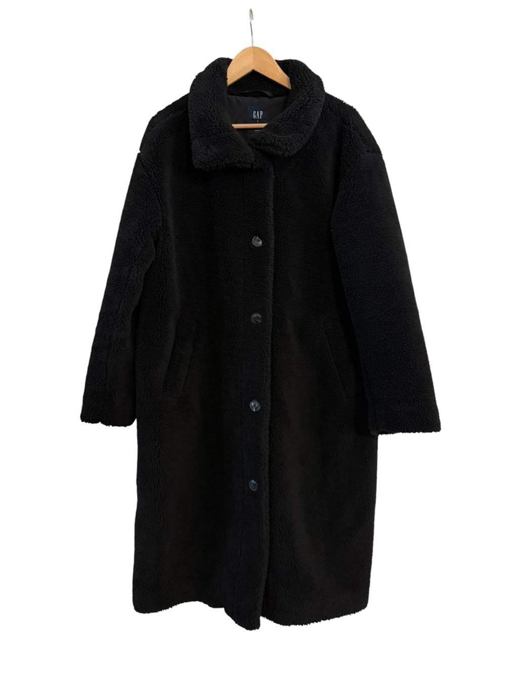 GAP Long Sherpa Coat Black Teddy Women’s Size Large 742102 - Picture 12 of 12